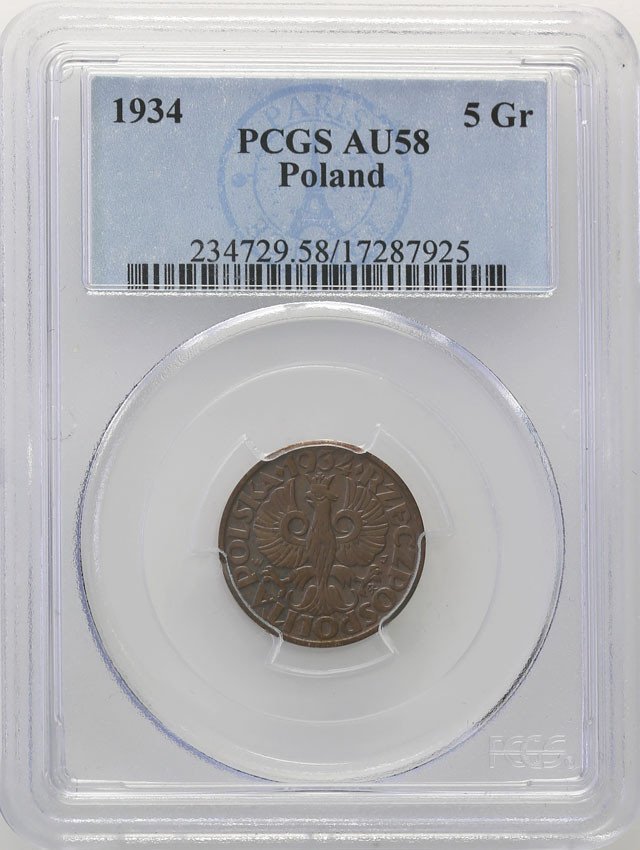 II RP. 5 groszy 1934 PCGS AU58